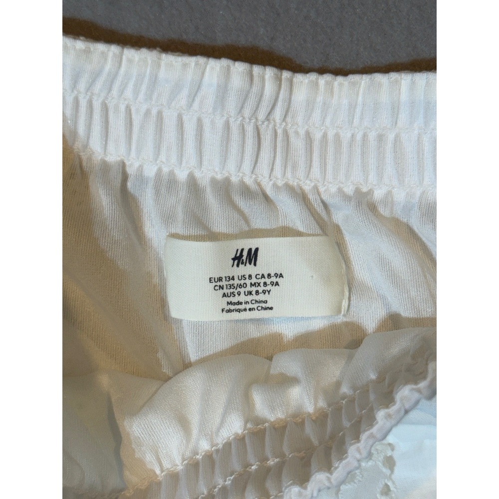 HM Kids White Eyelet Lace Tiered Ruffle Skirt Size 8-9Y Elastic Waist Floral